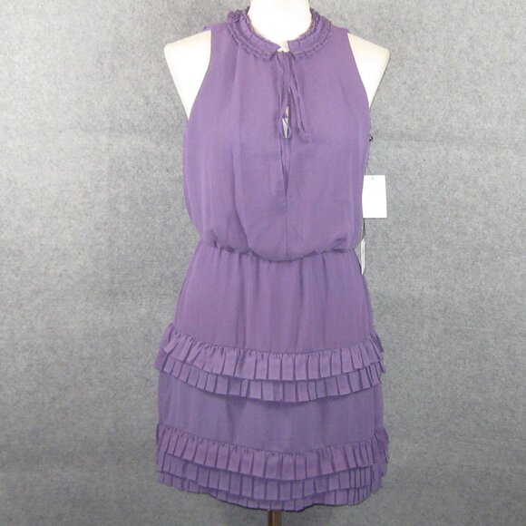 Laundry By Shelli Segal Ruffle Mini Dress Purple Size 8 NWT - Picture 2 of 8